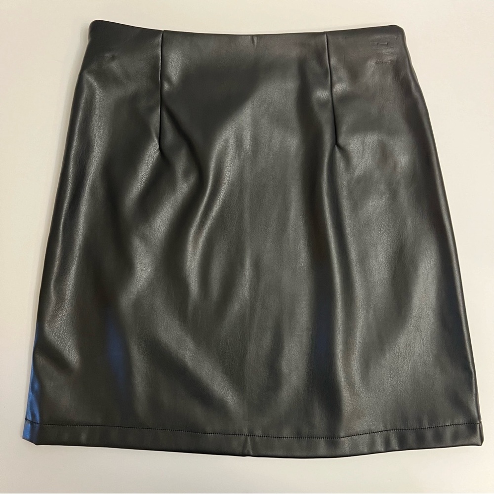AKIRA Faux Leather Crossover Front Mini Skirt-Black - Picture 2 of 12